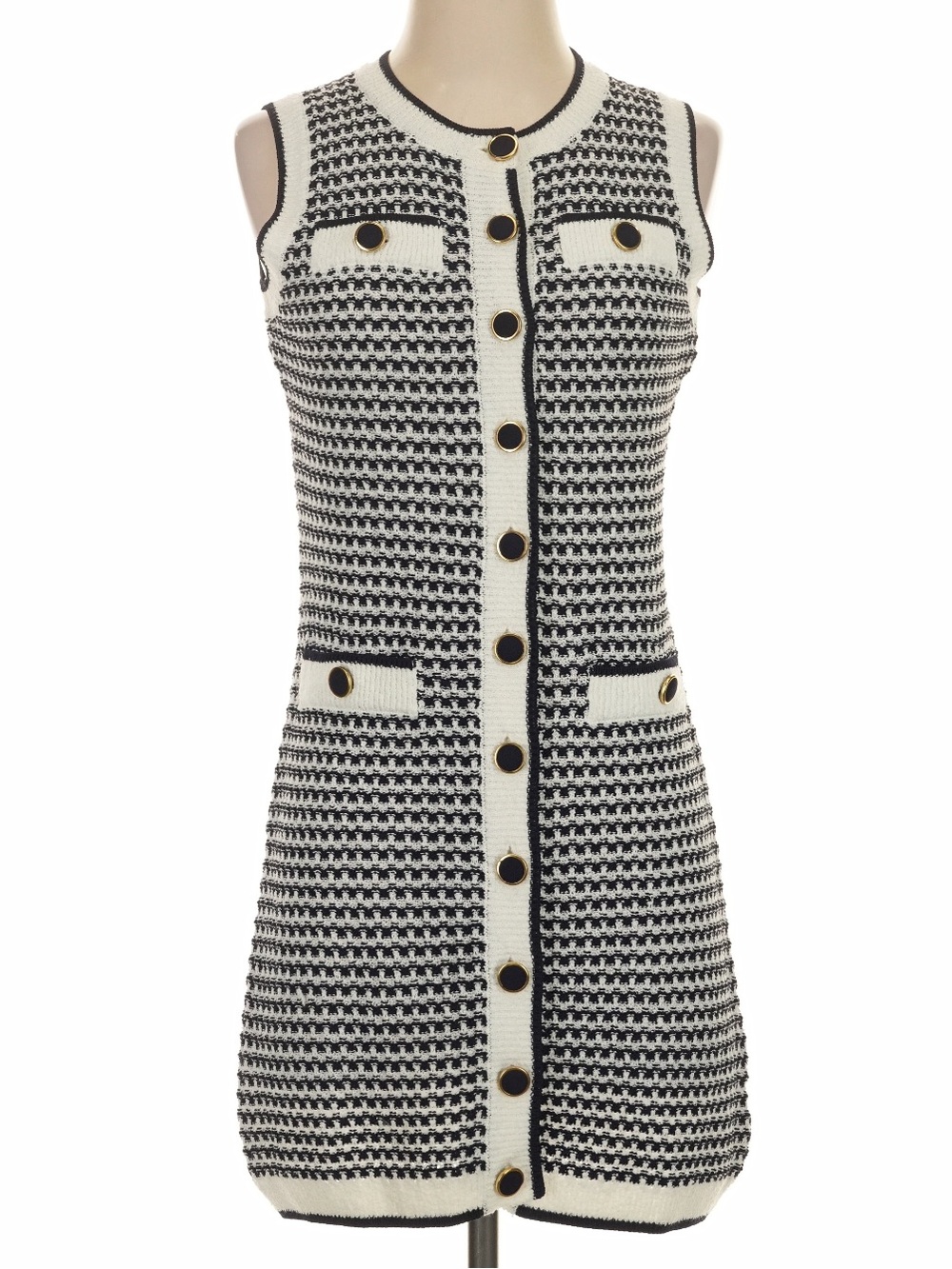 Pomander Place Black & White Tweed-Inspired Knit Shift Dress
